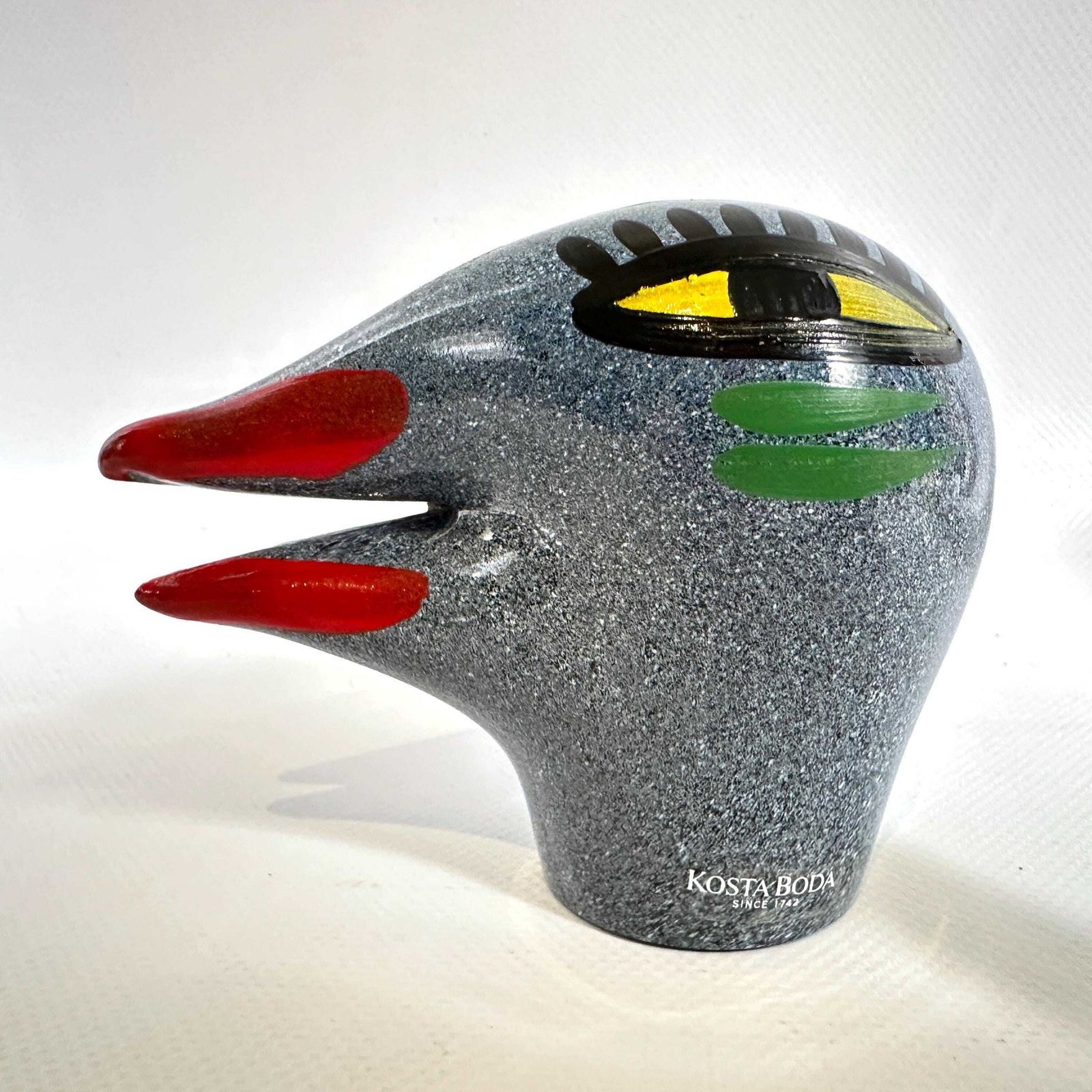 photo for sale Vintage Kosta Boda Bird Head Sculpture By Ulrica Vallien – Hand Painted Art Glass, Sweden