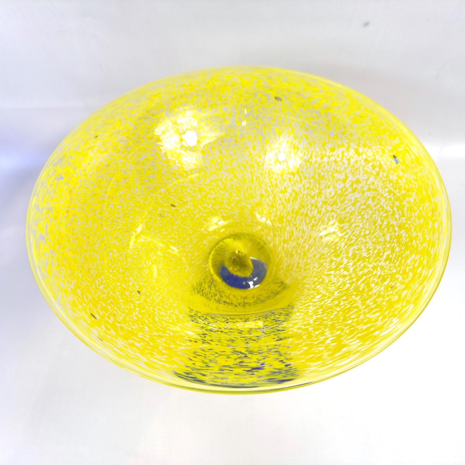 Scandinavian Art Glass Bowl – Jan Stievens Cobalt Blue & Yellow Pedestal photo for sale