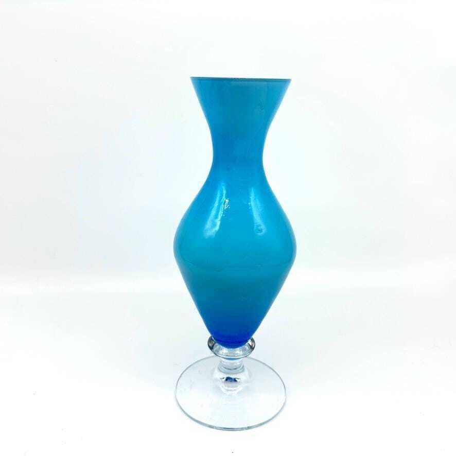 Scandinavian Blue Opaline Glass Vase: 1960s Ryd Style Art Glass