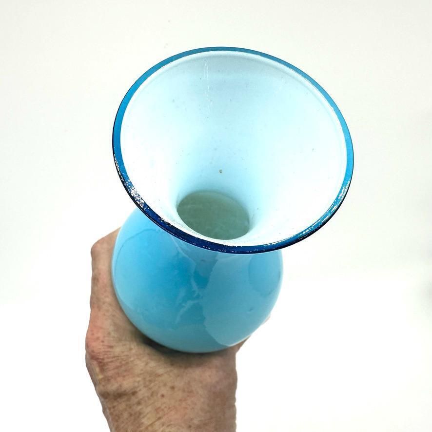 Scandinavian Blue Opaline Glass Vase: 1960s Ryd Style Art Glass photo buy