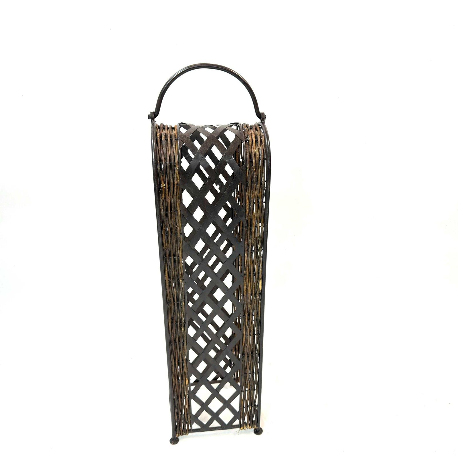 Vintage Wine Rack – Wrought Iron And Wicker 5 Bottle Storage photo buy