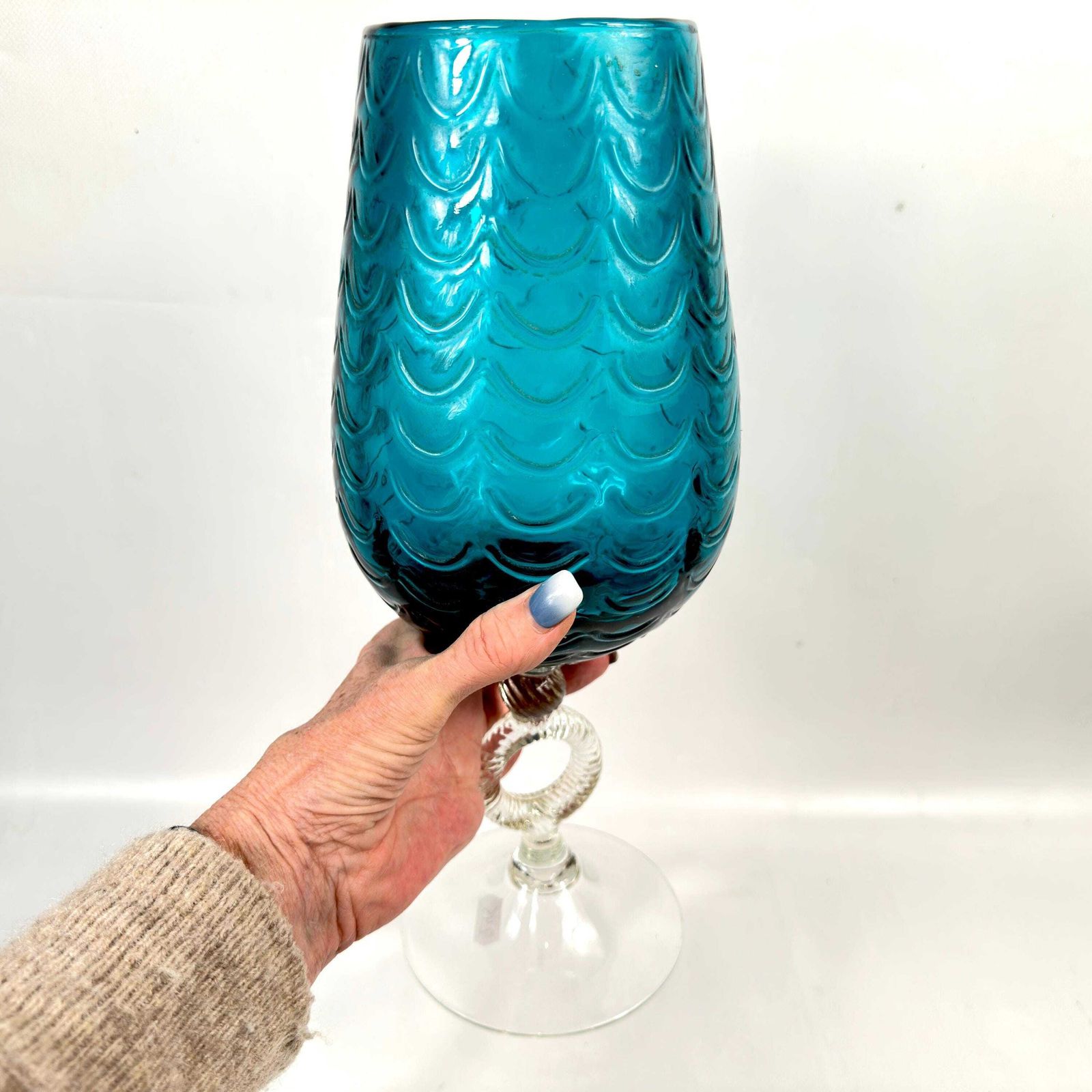 Large Draped Optic Italian Empoli Art Glass Vase, 1950s–60s photo furniture