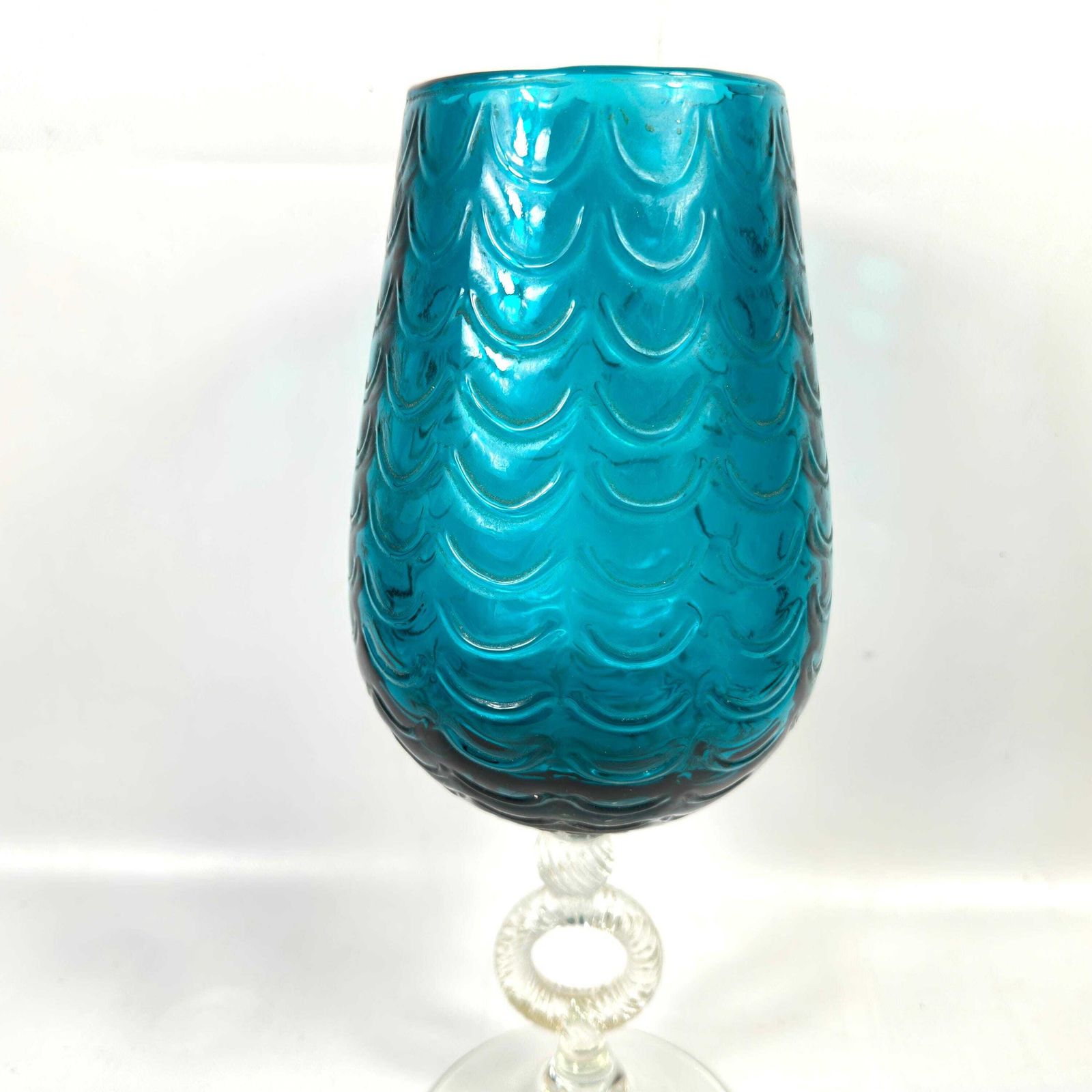 Large Draped Optic Italian Empoli Art Glass Vase, 1950s–60s photo vinterior
