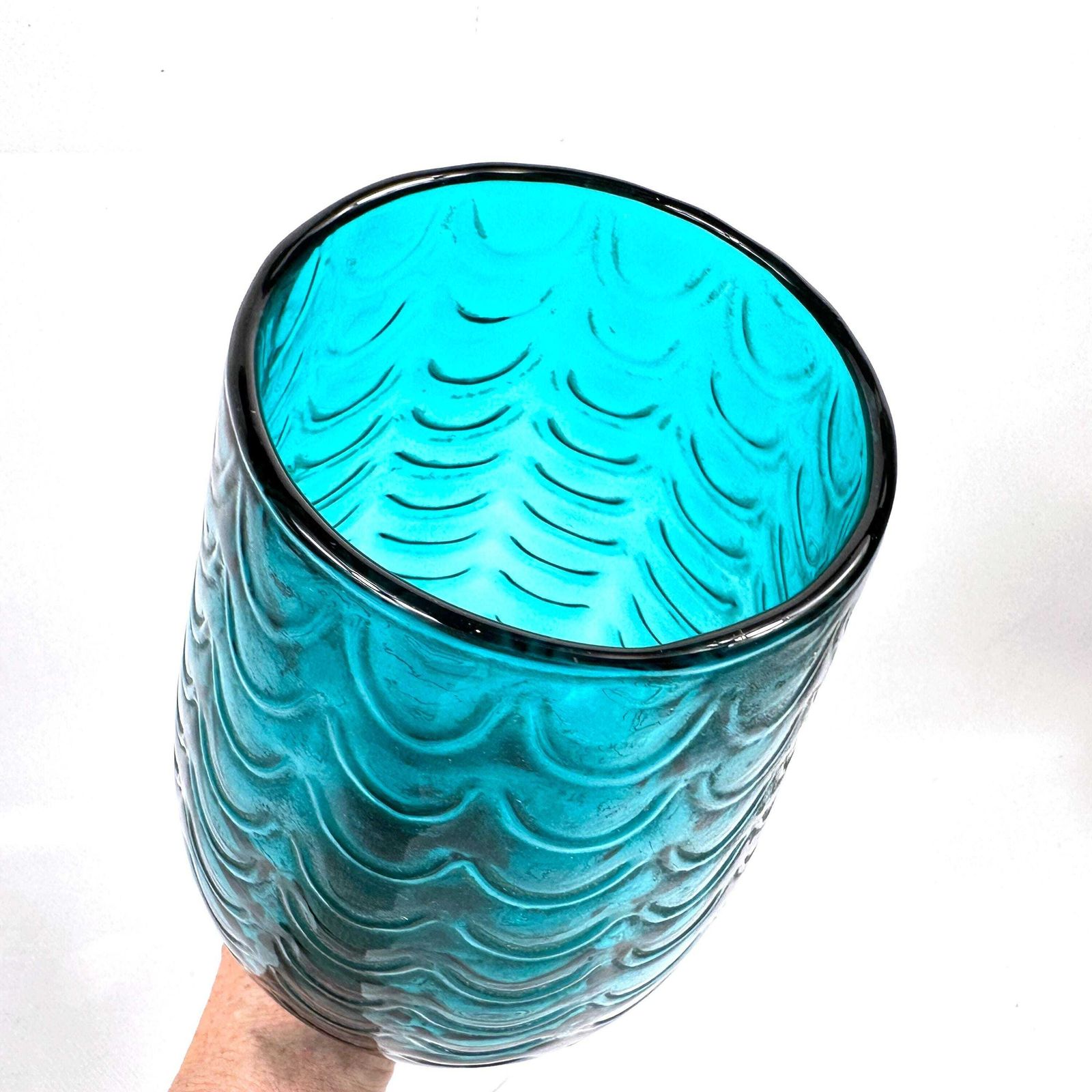 photo furniture Large Draped Optic Italian Empoli Art Glass Vase, 1950s–60s