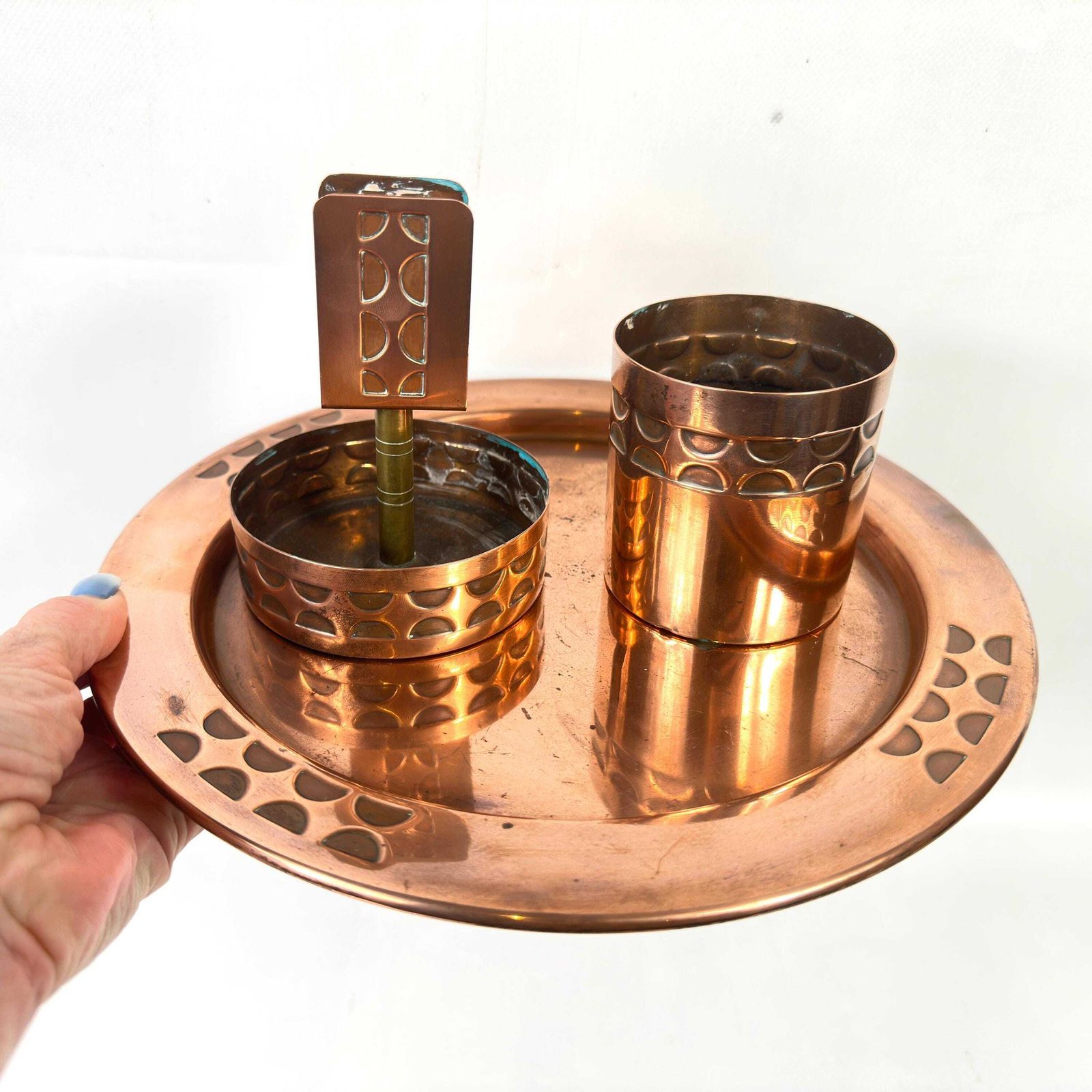 Arts And Crafts Copper Smoking Set – Handcrafted Scandinavian Design, 1920s–1930s photo furniture