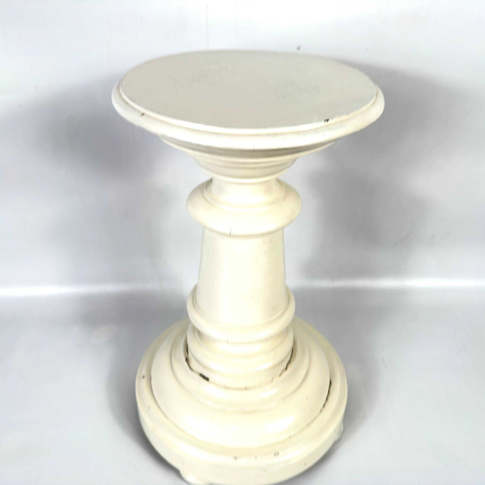 Antique Wood Pedestal Plinth – Cream Painted Display Stand, C.1900 photo furniture