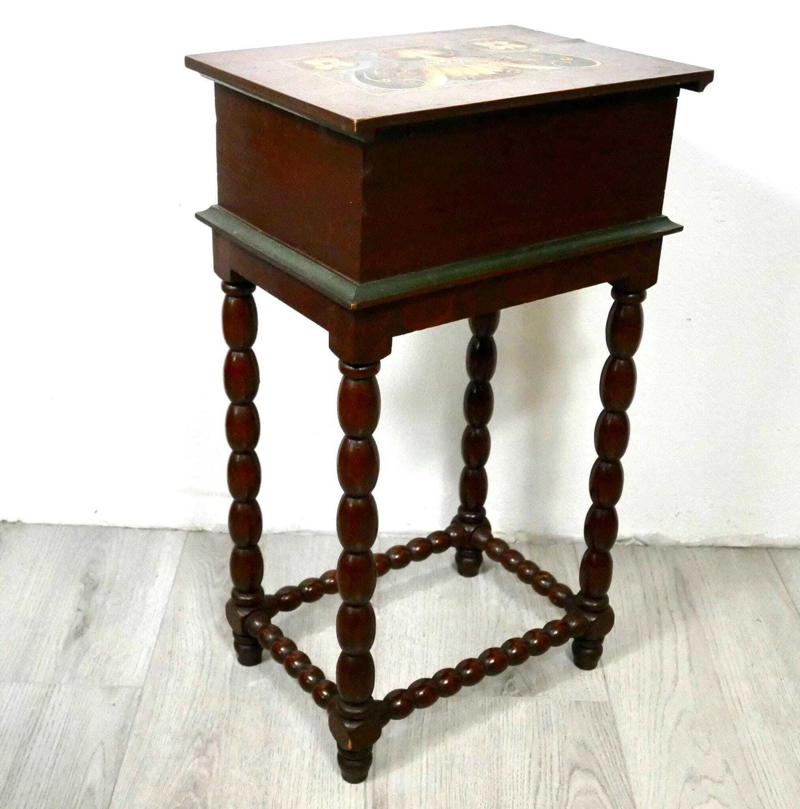 Vintage Hand Painted Kurbits Side Table: Swedish Rosemaling Folk Art photo vintage