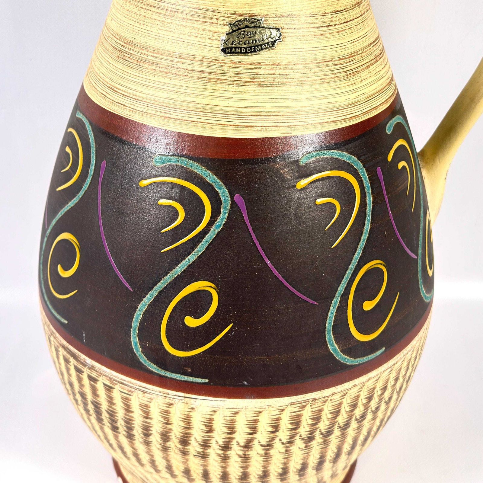 Mid Century German Pottery Vase – 1960s Sgraffito Ceramic Jug, 42 Cm photo for sale