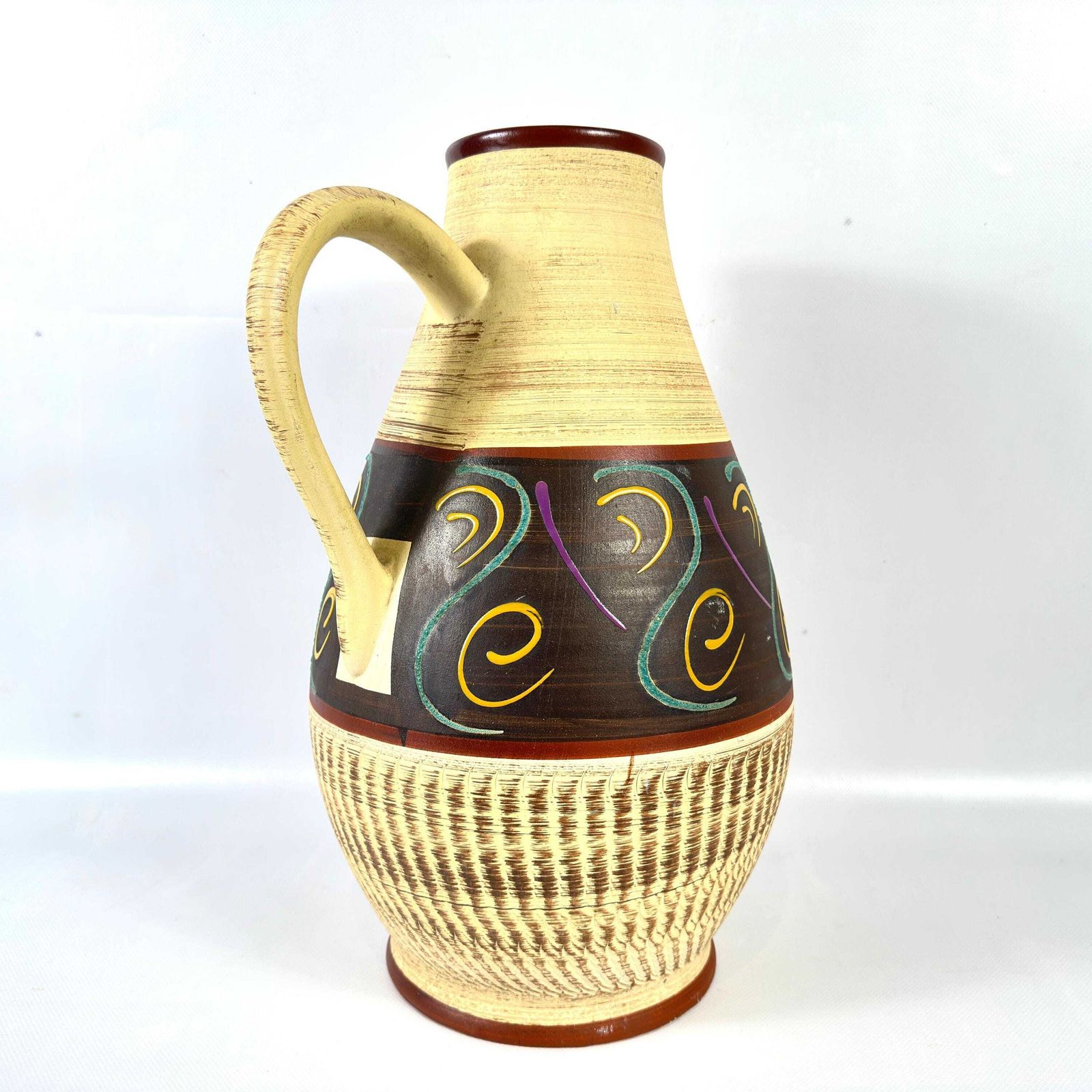 Mid Century German Pottery Vase – 1960s Sgraffito Ceramic Jug, 42 Cm photo vinterior