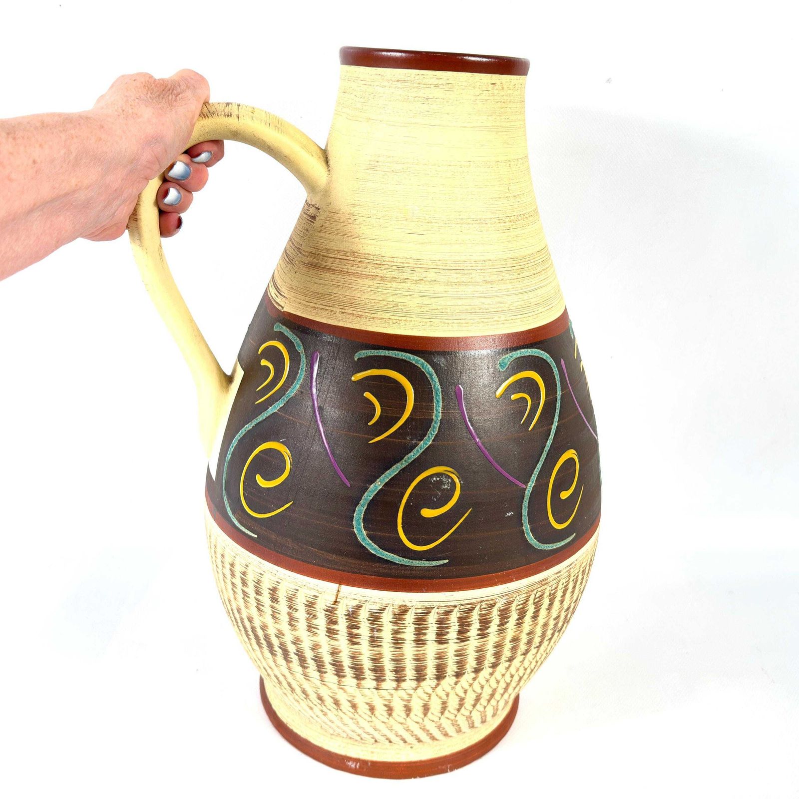 photo furniture Mid Century German Pottery Vase – 1960s Sgraffito Ceramic Jug, 42 Cm