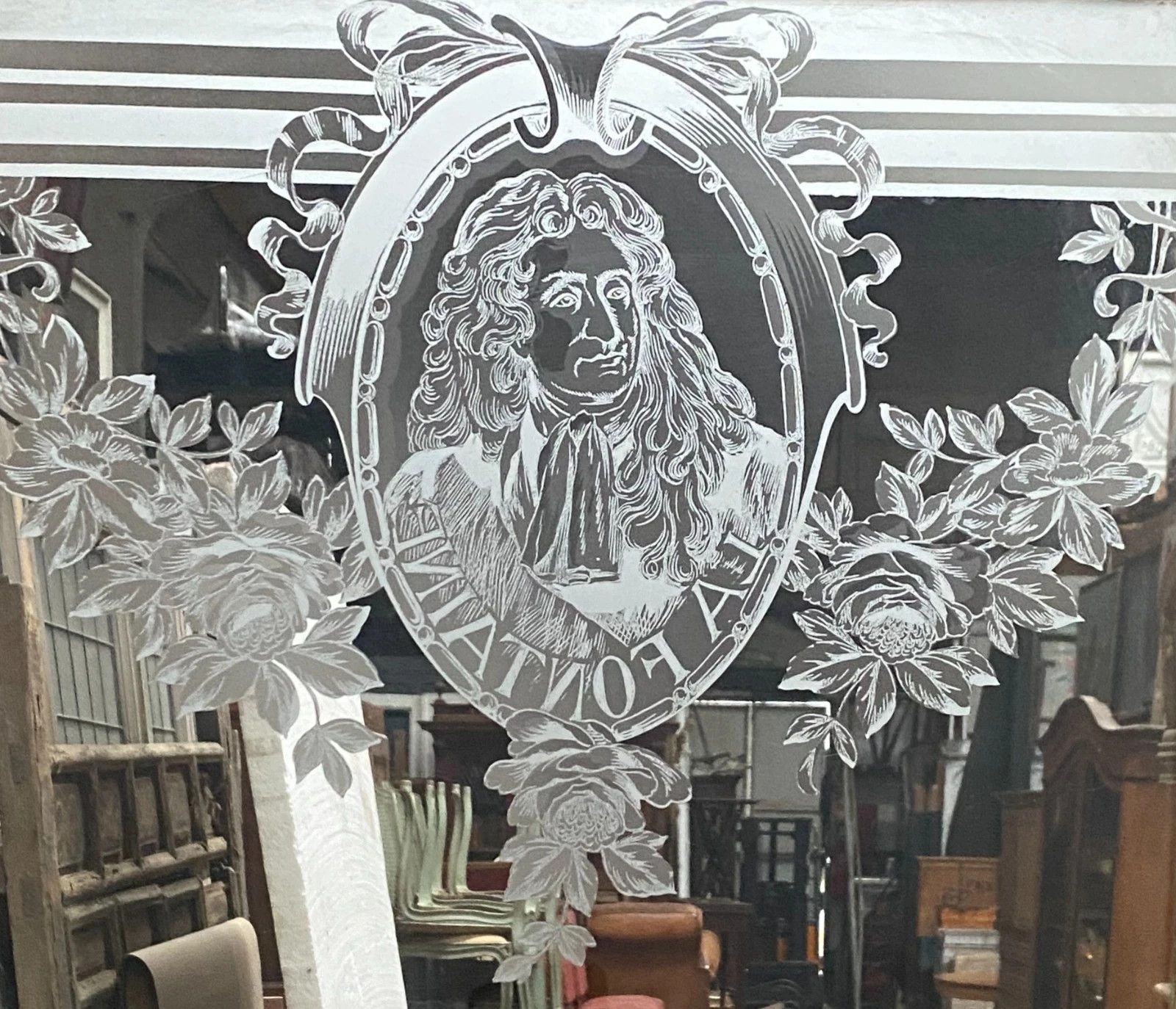 Art Nouveau Wood And Glass Engraved Three Door Partition Suite 20th Century photo vintage