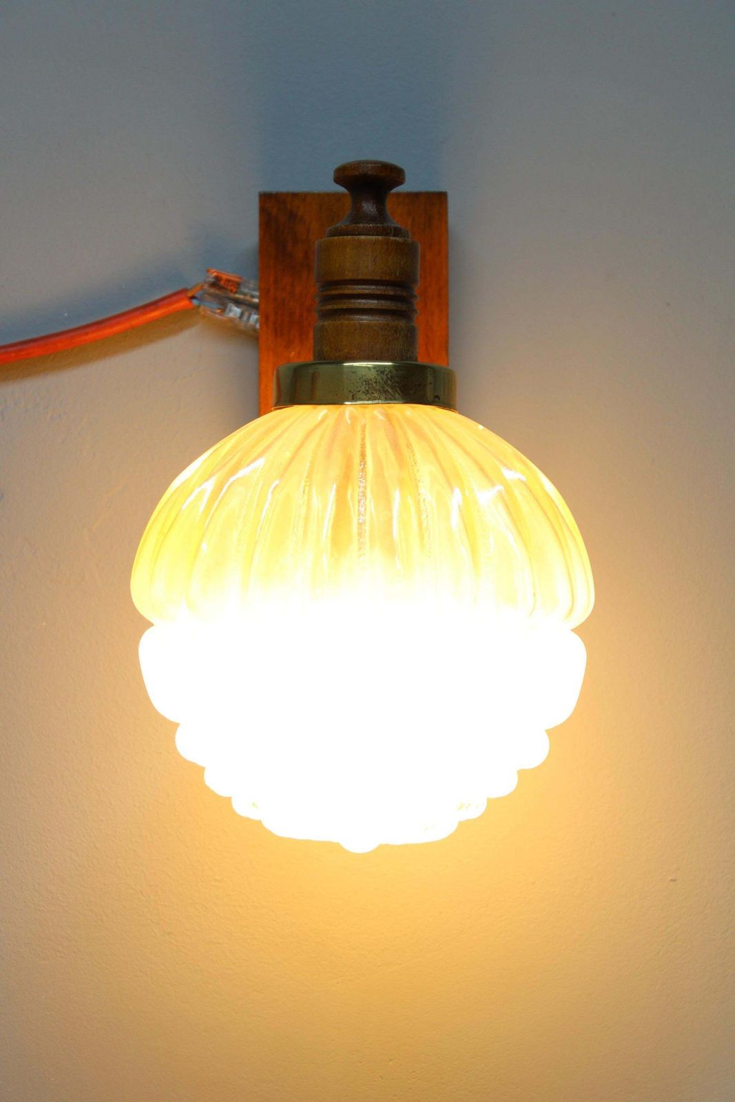 Mid Century Wooden And Glass Wall Lamp, Czechoslovakia 1960s — Vintage Sculptura photo furniture