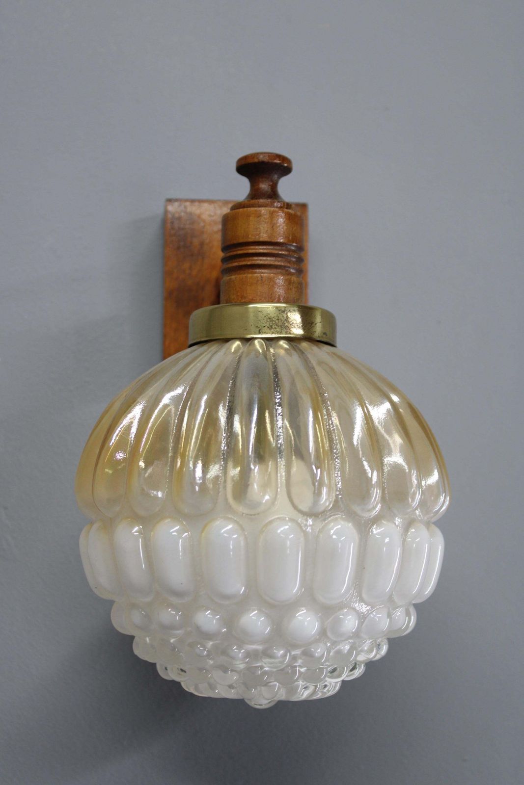 Mid Century Wooden And Glass Wall Lamp, Czechoslovakia 1960s — Vintage Sculptura photo Lighting