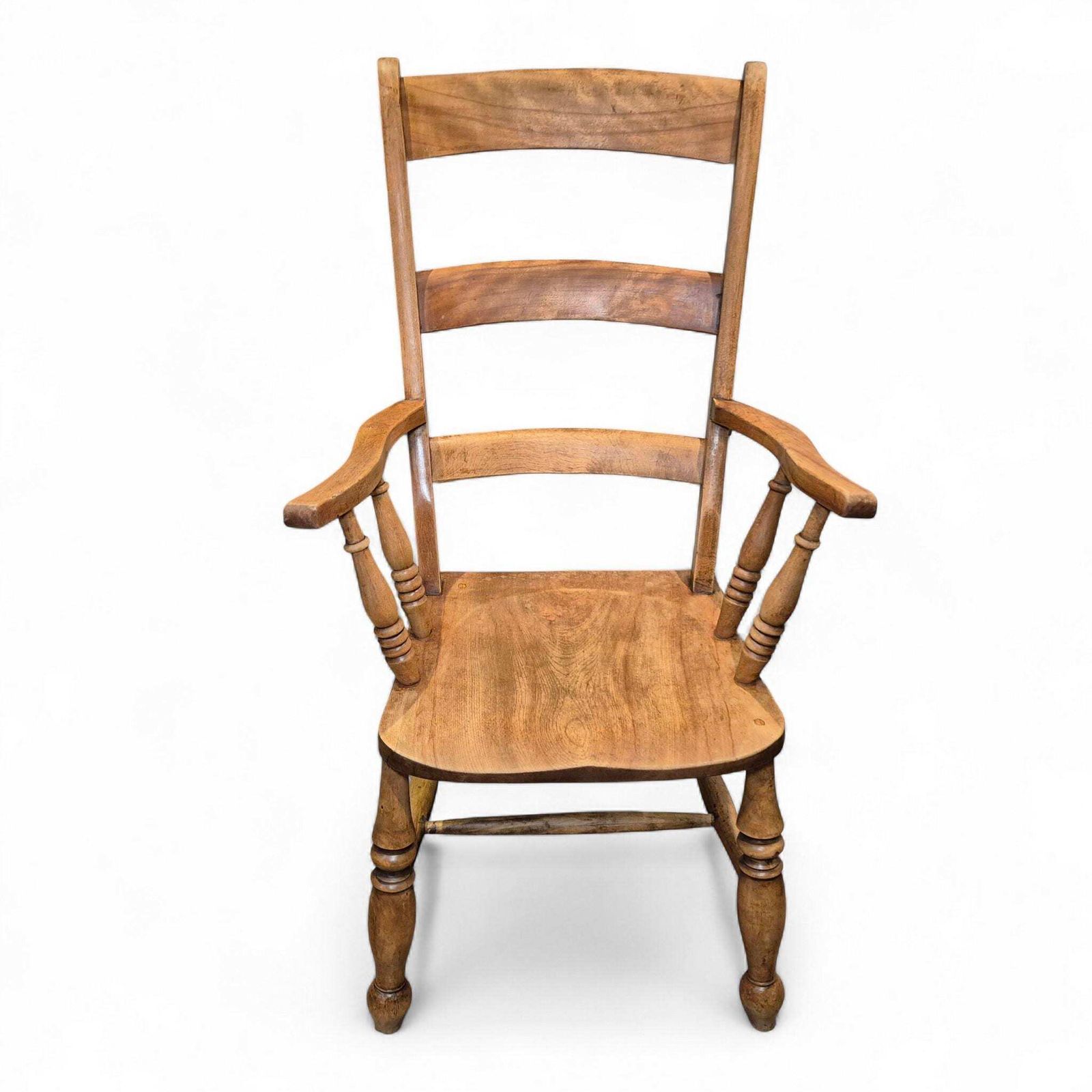 Antique 19th Century Elm Ladder Back Armchair – Country Farmhouse Style photo vintage
