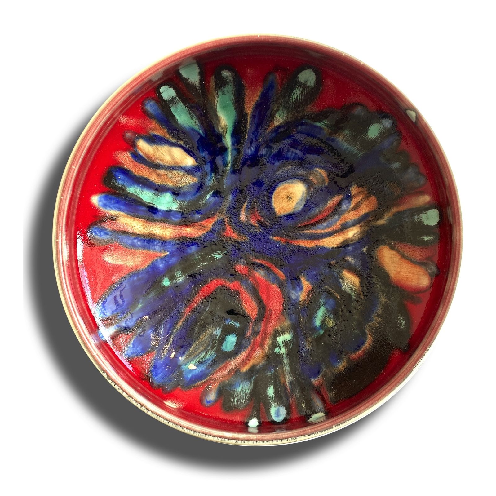 Large 11" Poole Pottery Bowl In Multicoloured Delphis Glaze  1960s English Pottery