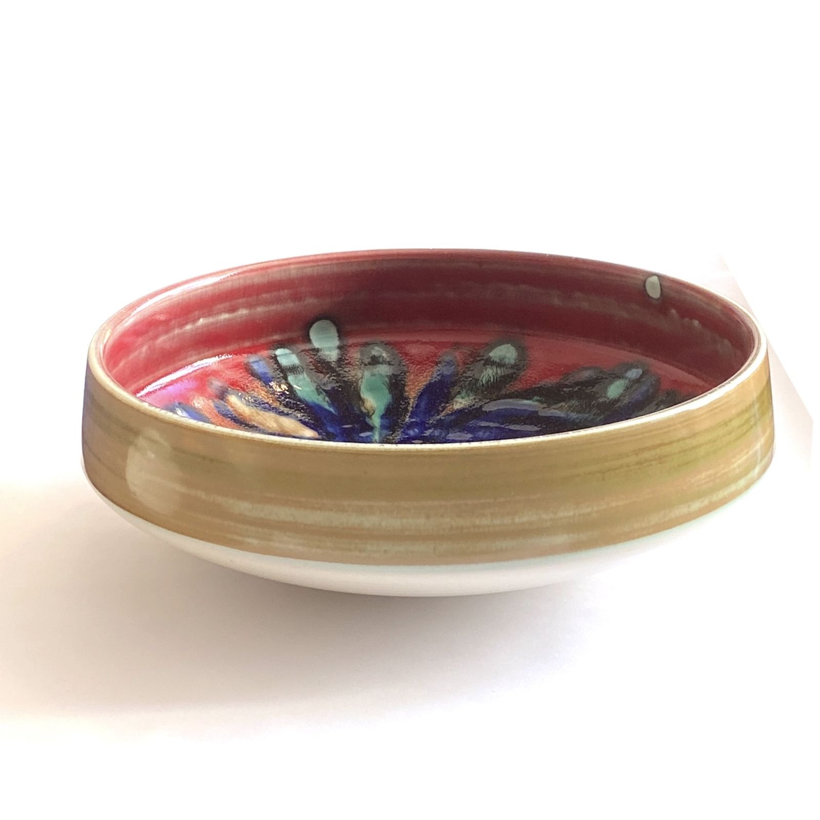 Large 11" Poole Pottery Bowl In Multicoloured Delphis Glaze  1960s English Pottery photo for sale