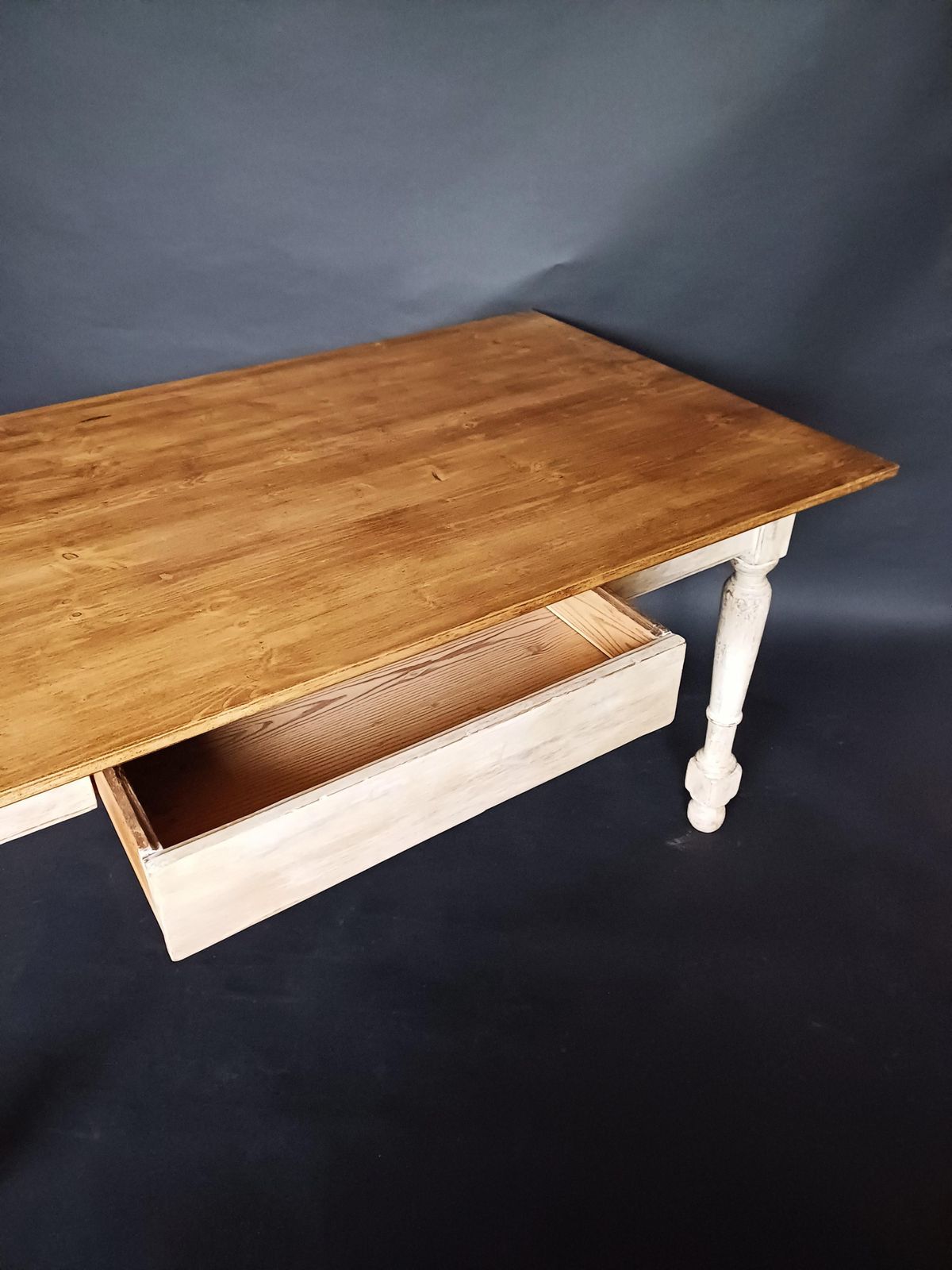 19th Century French Pine Wood Farm Table With A Painted Base photo vinterior
