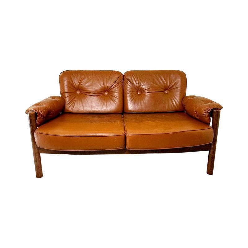Furniture Scandinavian Leather Sofa, Armchairs, And Coffee Table Set, 8 Pieces, 1960s photo