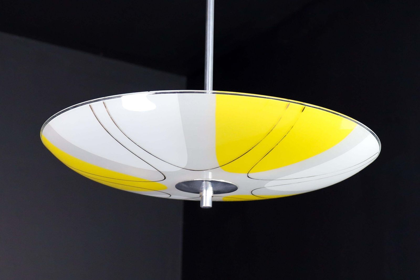 Mid Century Glass Hanging Pendant Lamp Brussels World Expo 1958 " Yellow Space " photo for sale