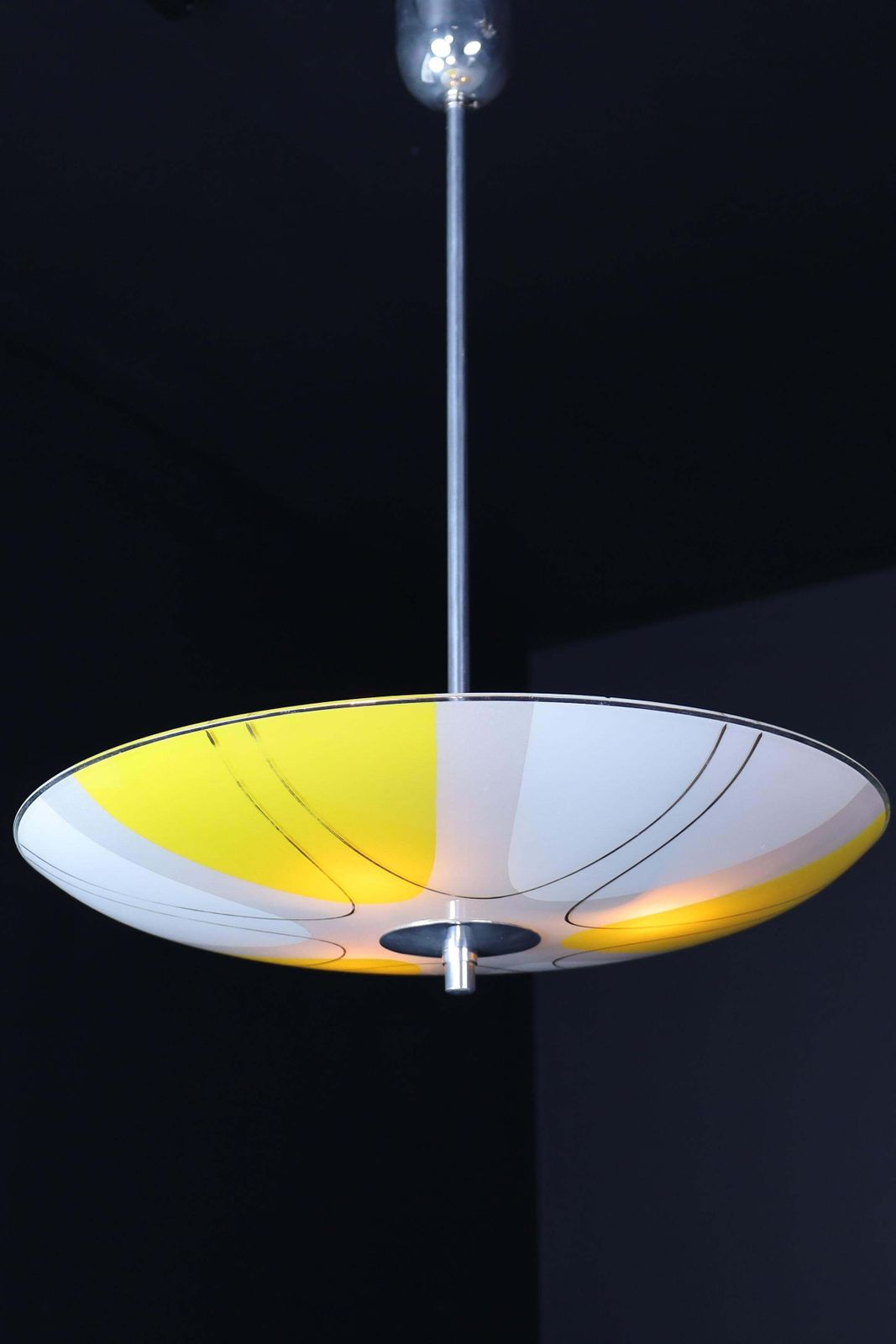 Mid Century Glass Hanging Pendant Lamp Brussels World Expo 1958 " Yellow Space " photo Lighting