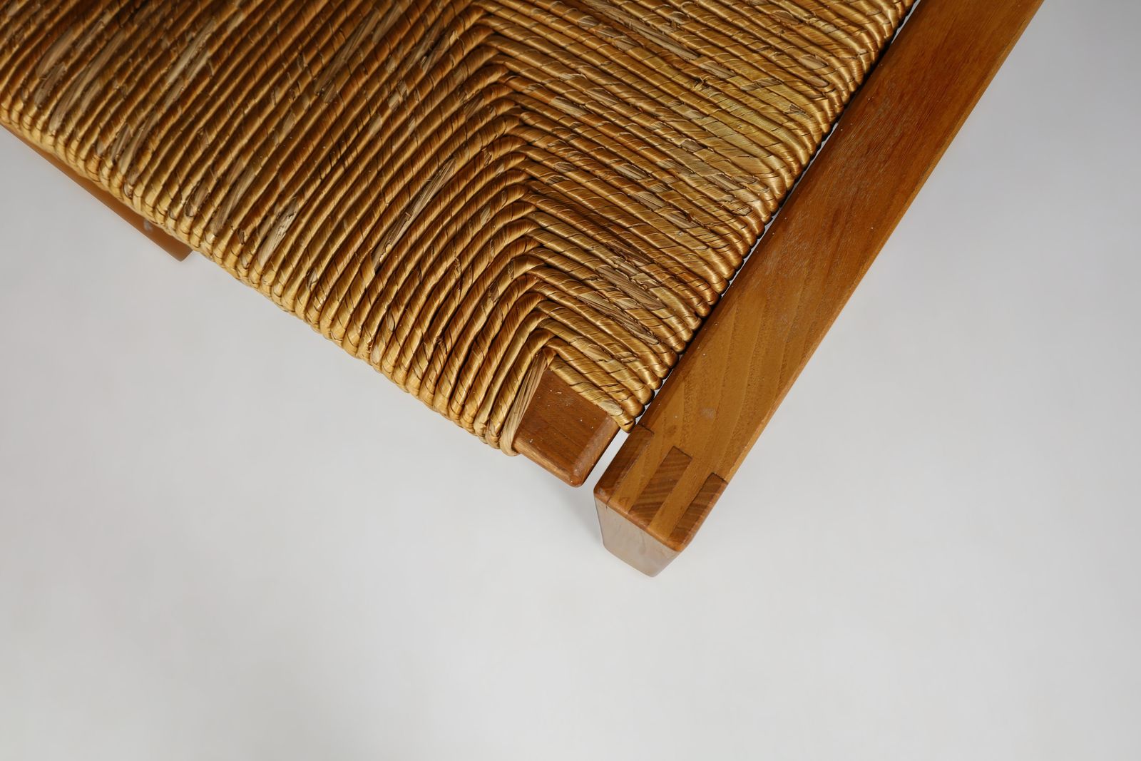 Set Of Two Mid Century Modern Elm And Rush Stools By Maison Regain, France, 1960 photo 1479.0