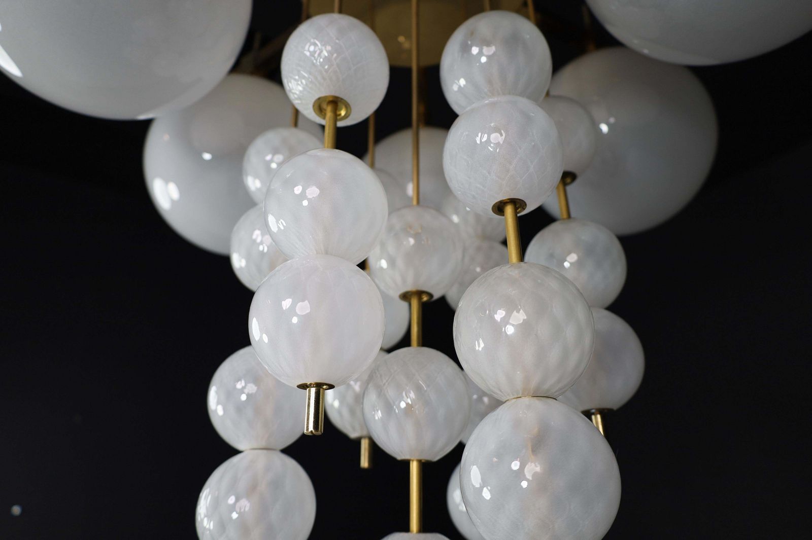 Brass Chandelier With Frosted Glass Globes, Czechia 1950s photo Lighting