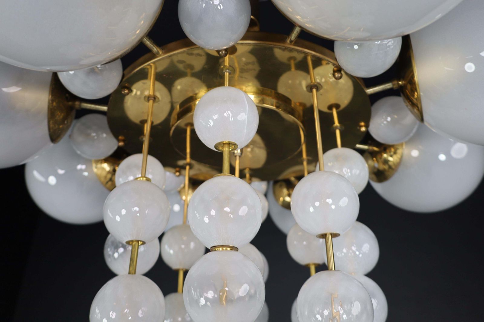 Set Of Five Grand Czech Chandeliers, Brass & Hand Blown Frosted Glass, 1960s photo 29967.0