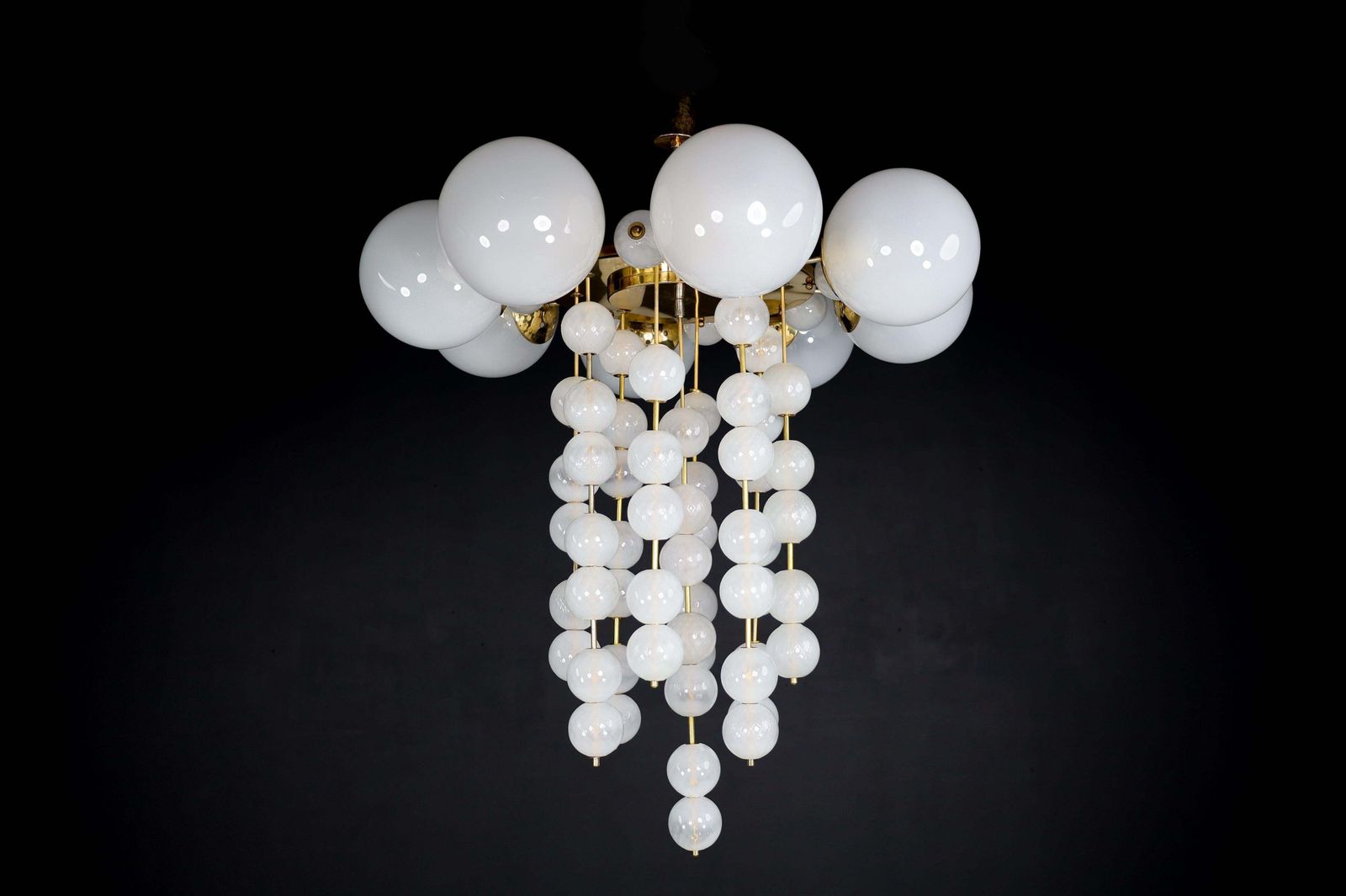 29967.0 Set Of Five Grand Czech Chandeliers, Brass & Hand Blown Frosted Glass, 1960s photo