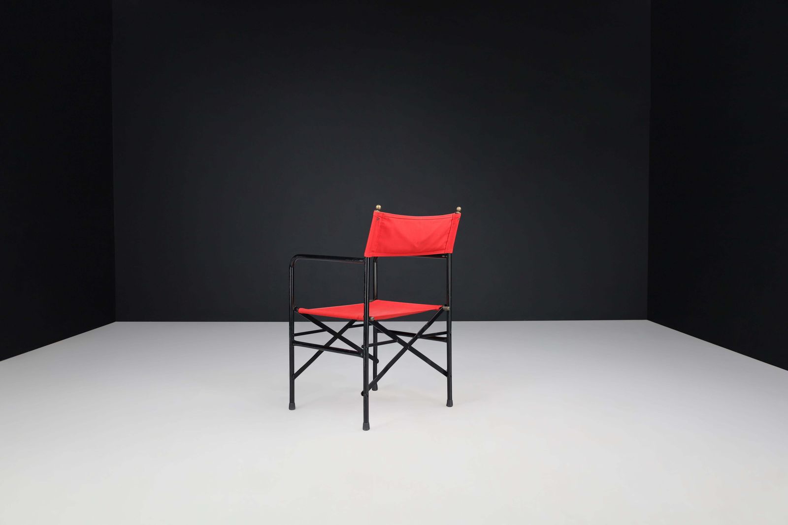 photo furniture Director’s Folding Chair In Lacquered Steel Frame, Brass, Red Canvas Seat 1980s
