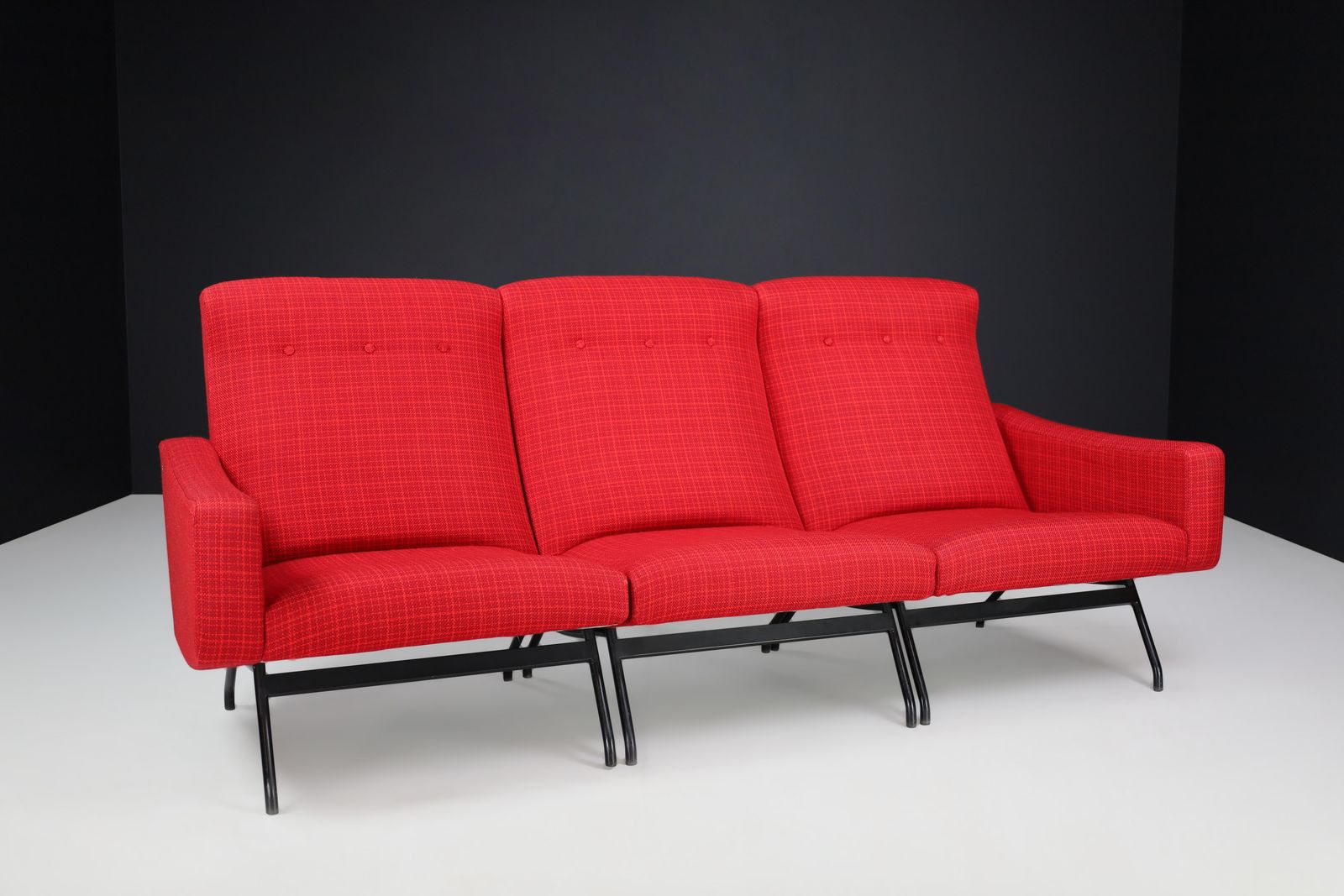 Joseph André Motte Sectional Sofa Seat In Red Original Upholstery France, 1950s photo furniture