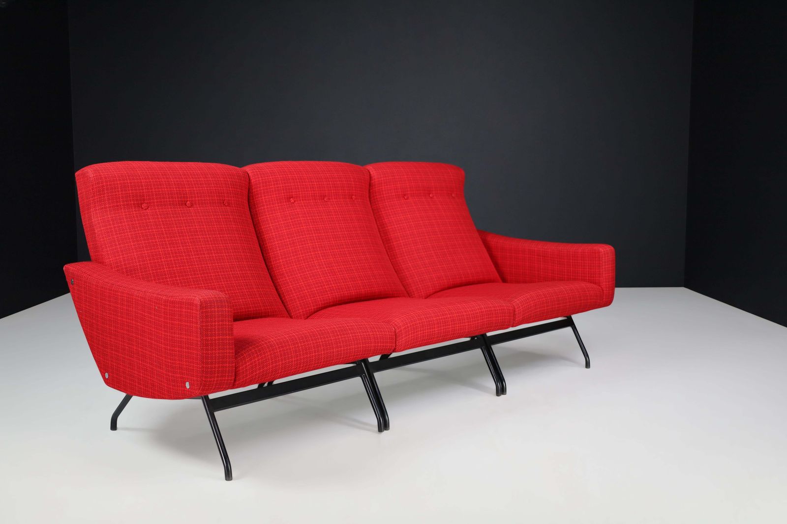Joseph André Motte Sectional Sofa Seat In Red Original Upholstery France, 1950s photo for sale