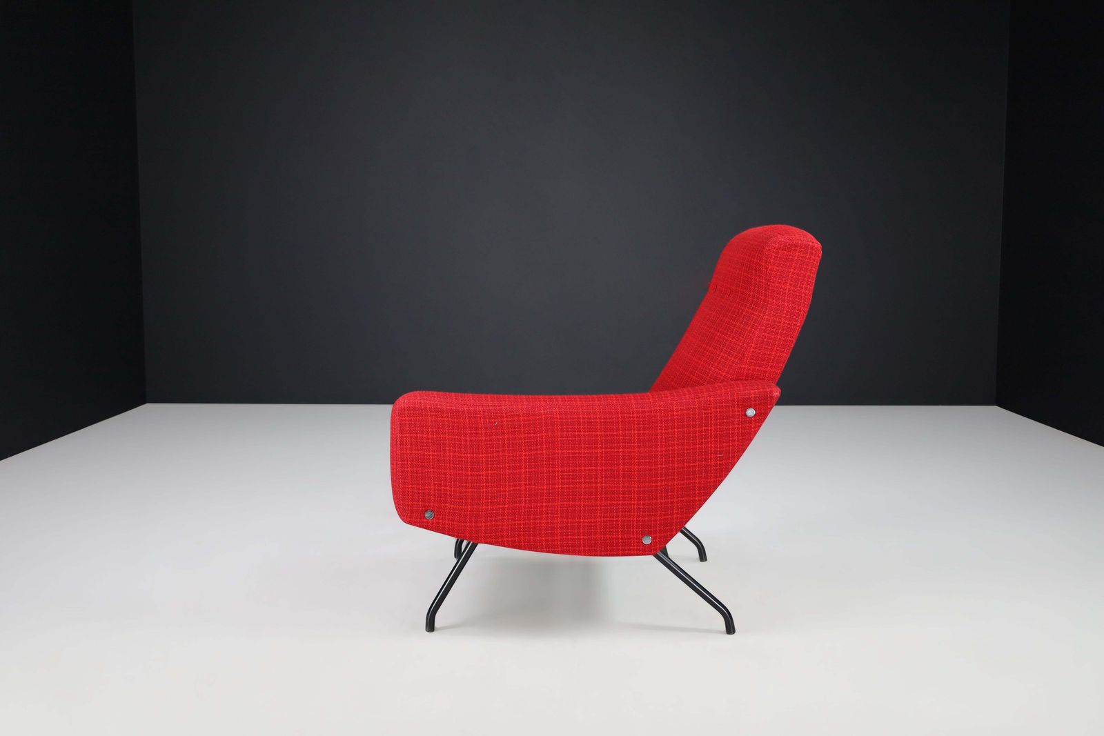photo furniture Joseph André Motte Sectional Sofa Seat In Red Original Upholstery France, 1950s