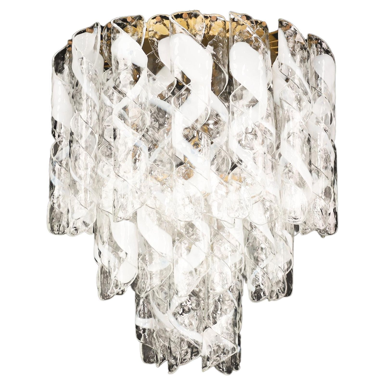 Large Brass Chandelier With 'Torciglioni' Glass By Mazzega, Italy 1970s