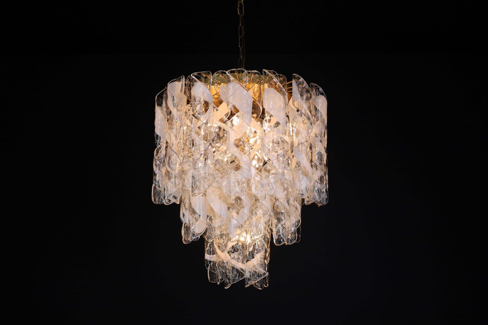 Large Brass Chandelier With 'Torciglioni' Glass By Mazzega, Italy 1970s photo vinterior