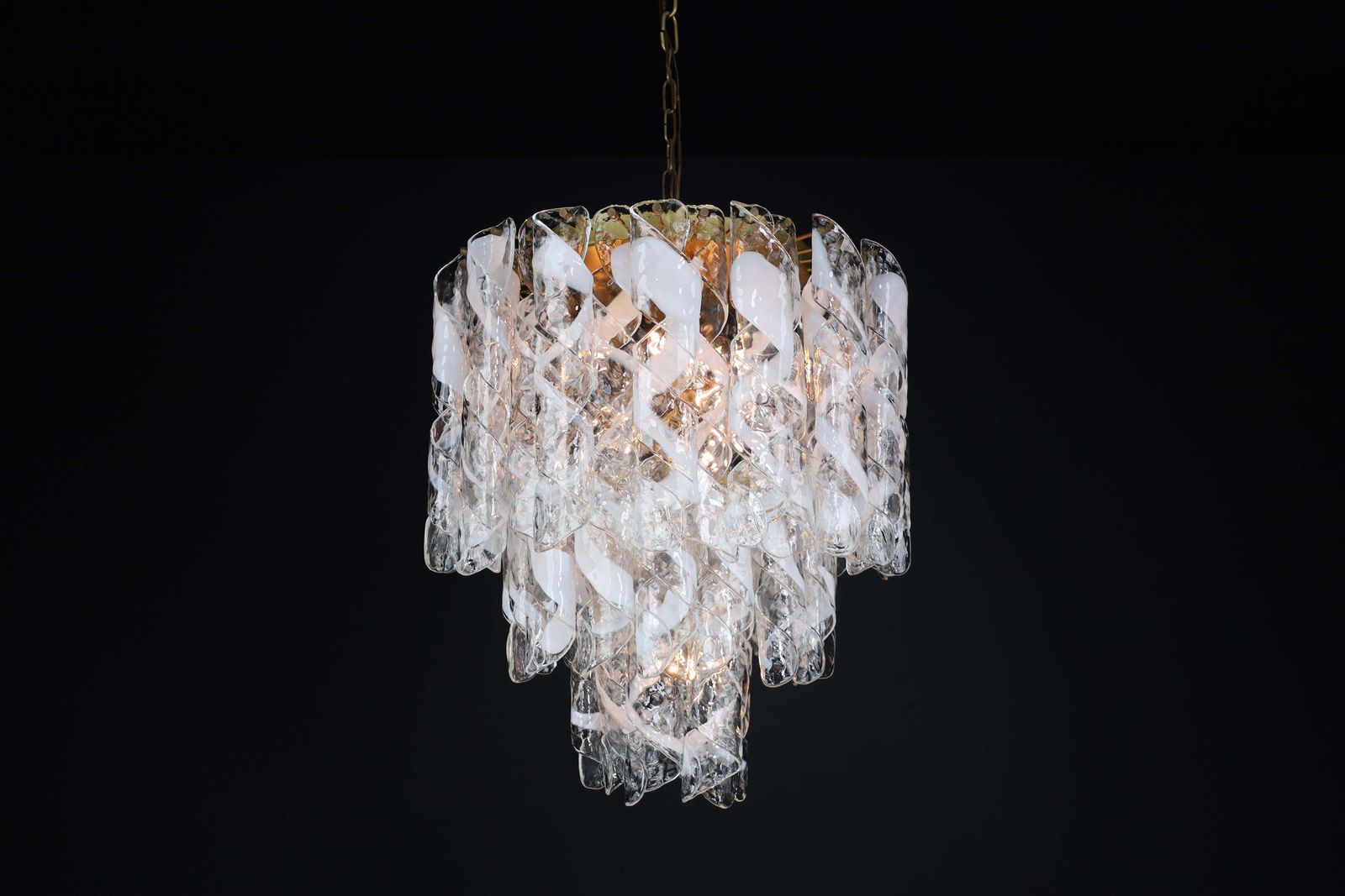 Large Brass Chandelier With 'Torciglioni' Glass By Mazzega, Italy 1970s photo buy