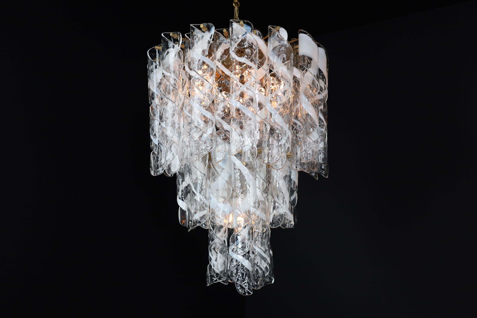 Lighting Large Brass Chandelier With 'Torciglioni' Glass By Mazzega, Italy 1970s photo