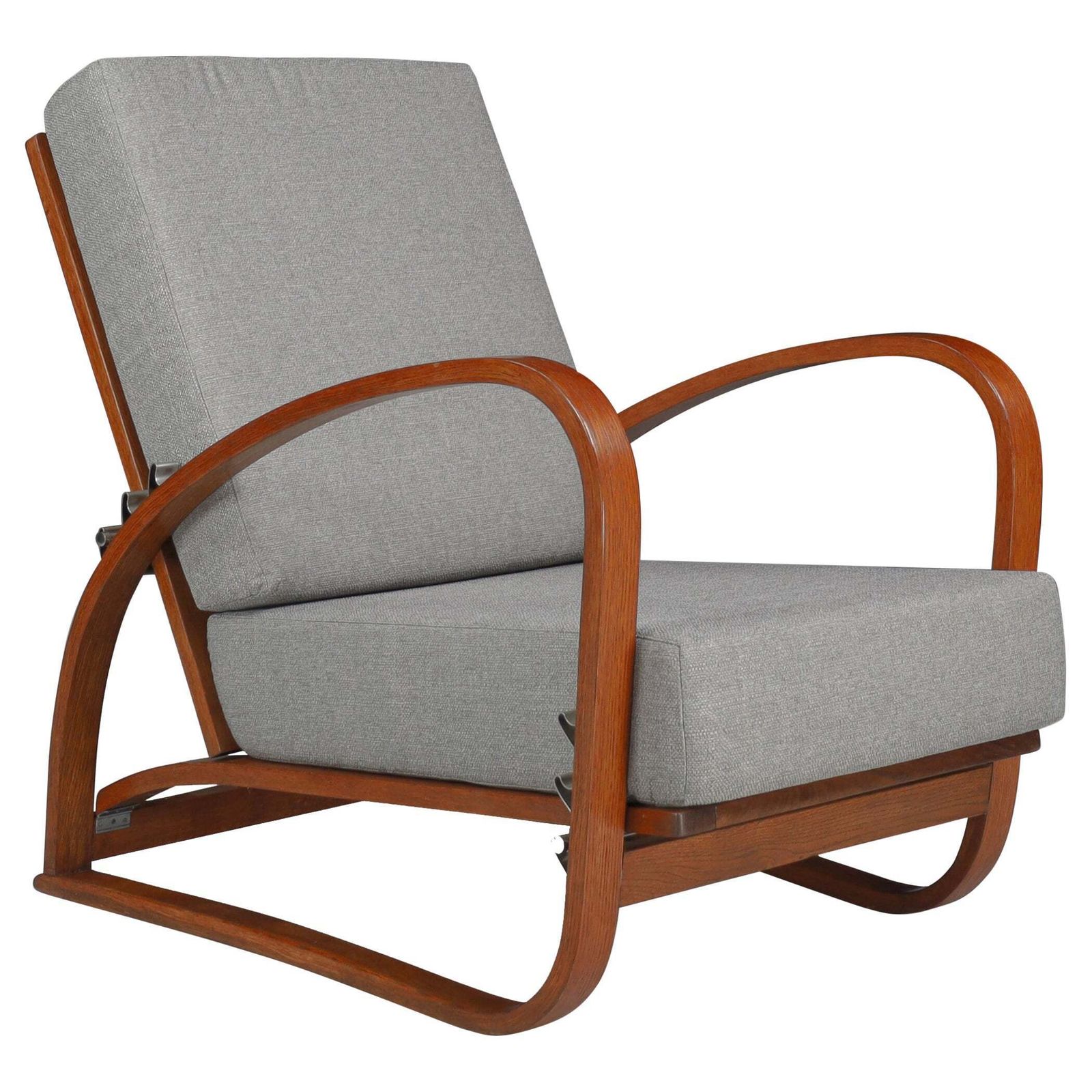 Jindrich Halabala Adjustable H 70 Oak Bentwood Lounge Chair, Praque 1930s