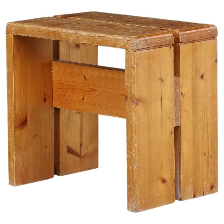 Charlotte Perriand Mid Century Pine Stool, Les Arcs Ski Resort, 1960s