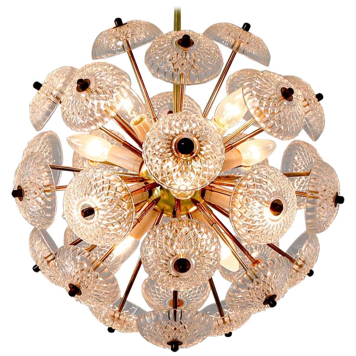 Large Set Midcentury Brass Floral Chandeliers In The Style Of Emil Stejnar