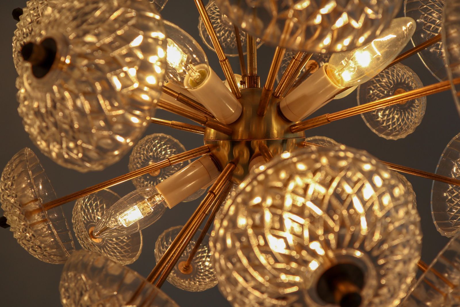 Large Set Midcentury Brass Floral Chandeliers In The Style Of Emil Stejnar photo for sale