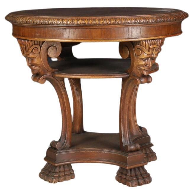 Italian Neoclassical Round Walnut Center Table With Carved Figural Legs, 1920s