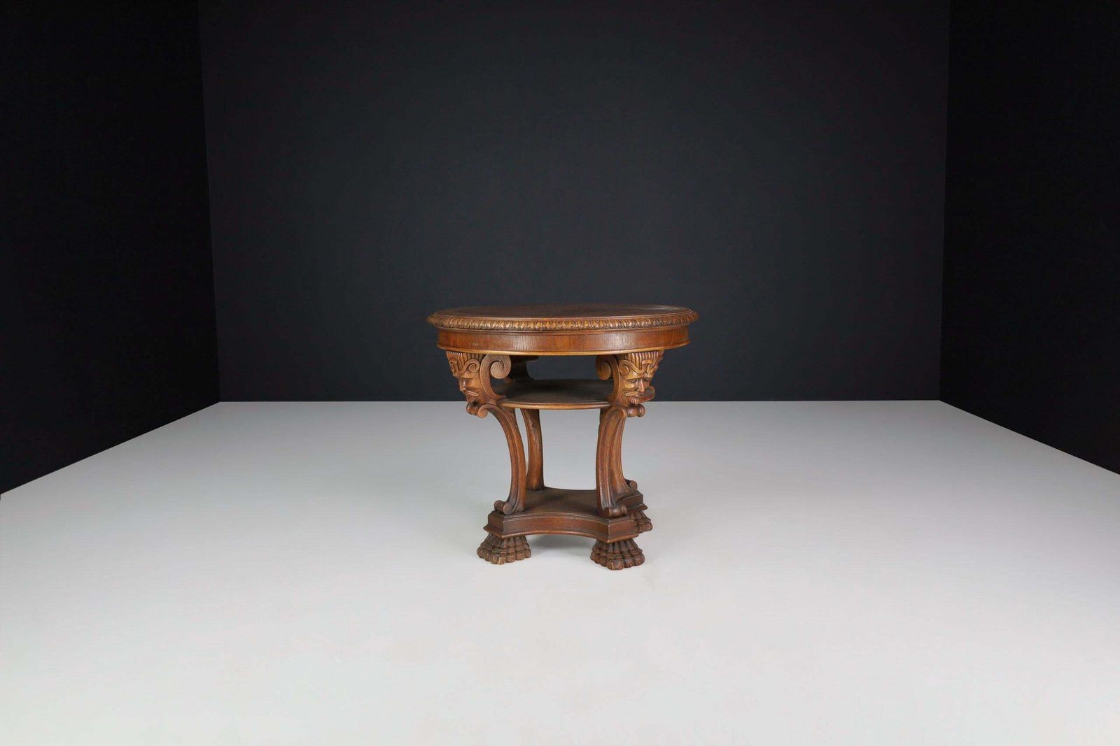 Italian Neoclassical Round Walnut Center Table With Carved Figural Legs, 1920s photo furniture