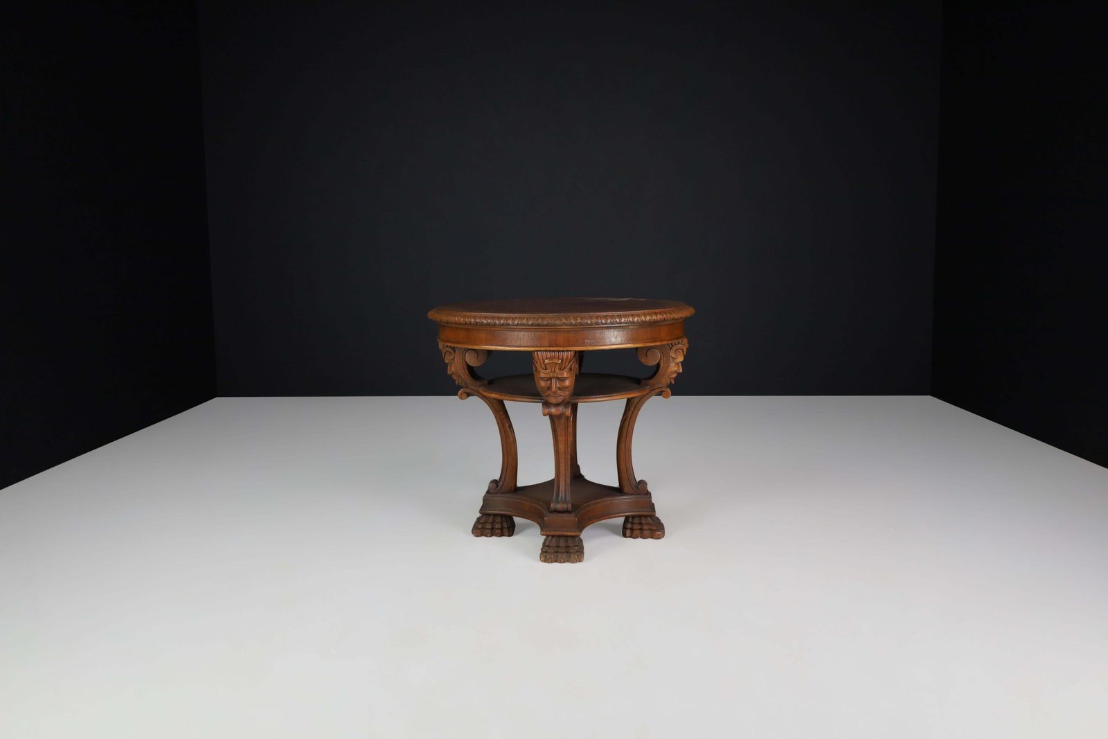 Italian Neoclassical Round Walnut Center Table With Carved Figural Legs, 1920s photo Furniture