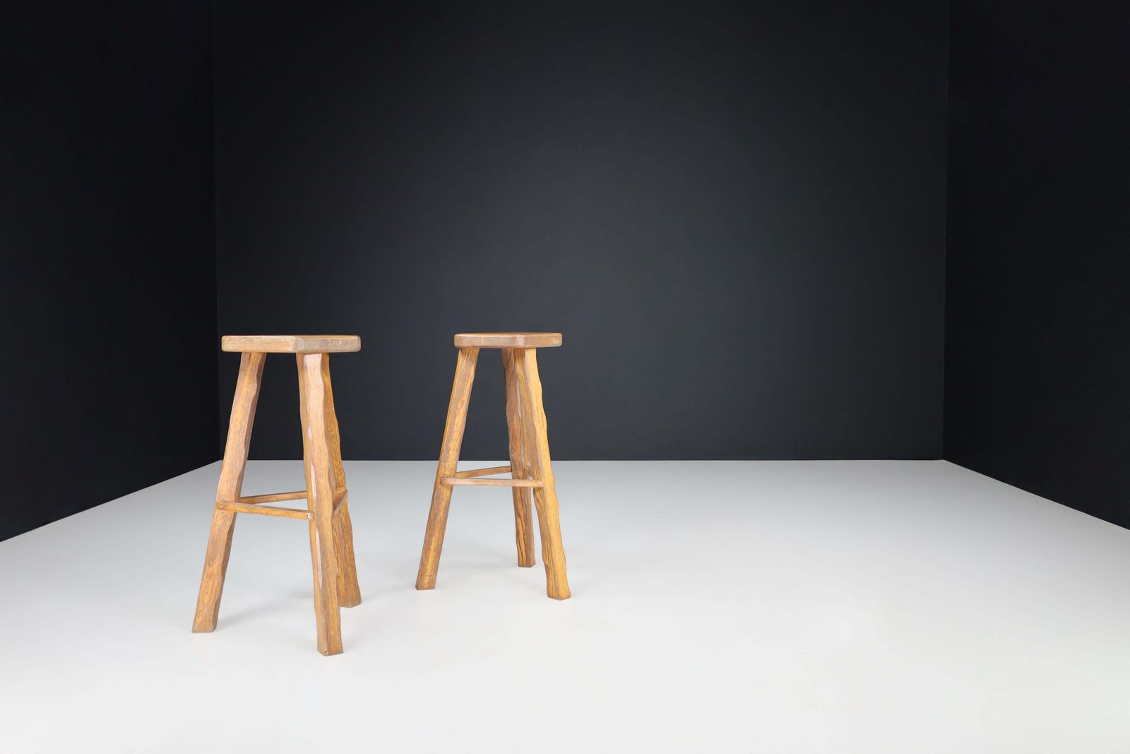 Set Of 3 Brutalist Olavi Hänninen Blond Elm Wood Bar Stools, Finland, 1960s photo Furniture
