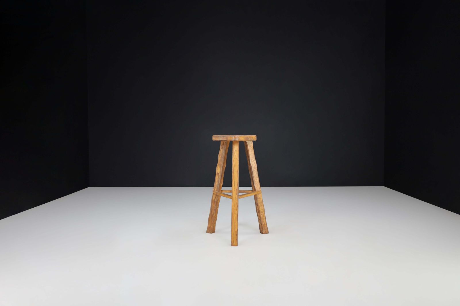 Set Of 3 Brutalist Olavi Hänninen Blond Elm Wood Bar Stools, Finland, 1960s photo buy