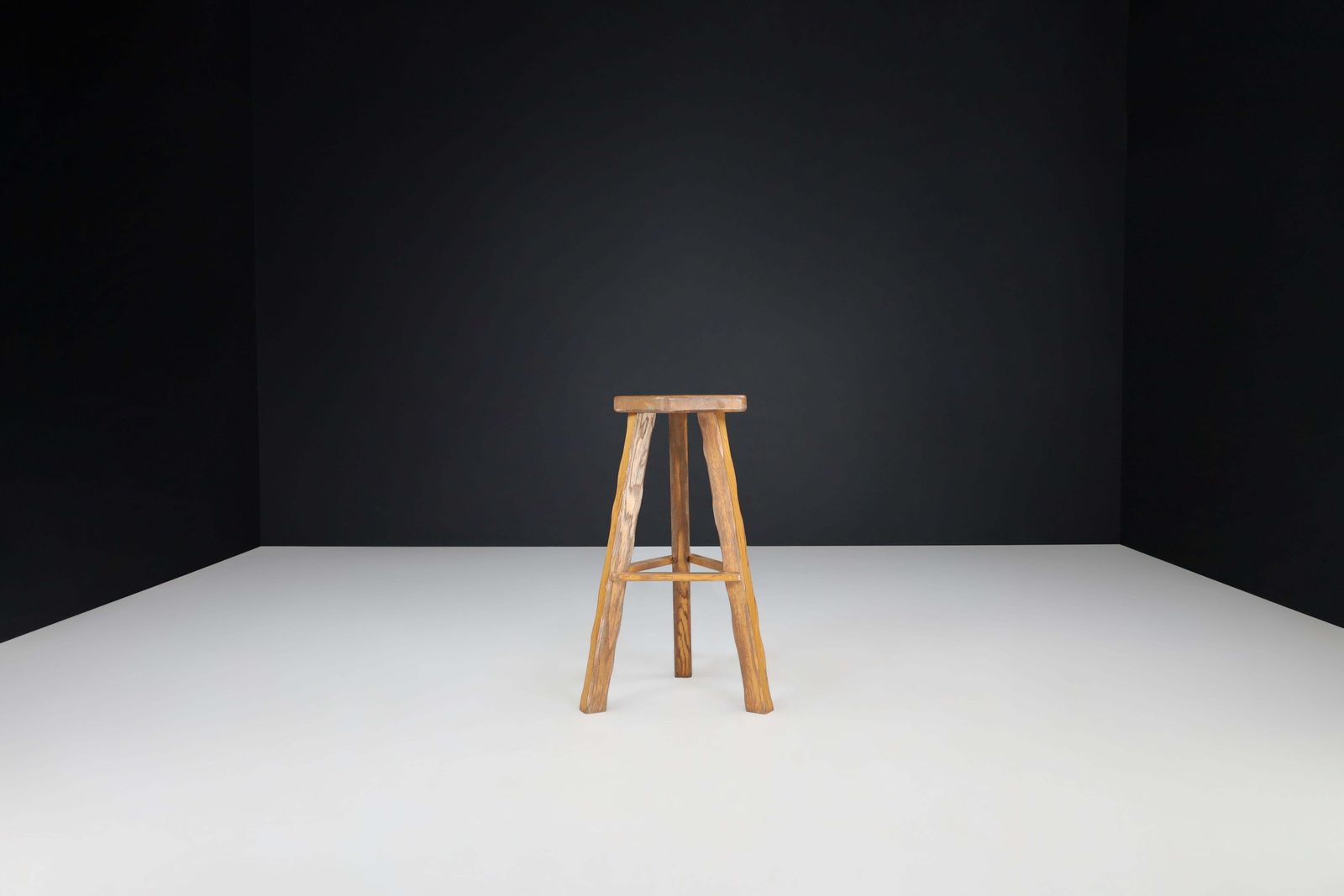 Set Of 3 Brutalist Olavi Hänninen Blond Elm Wood Bar Stools, Finland, 1960s photo vintage