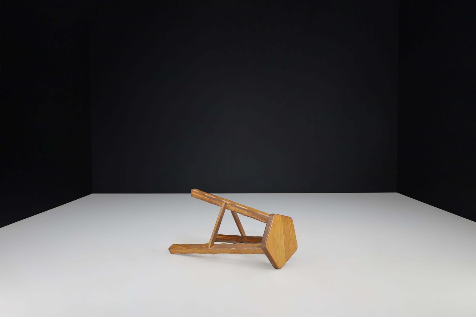 photo furniture Set Of 3 Brutalist Olavi Hänninen Blond Elm Wood Bar Stools, Finland, 1960s
