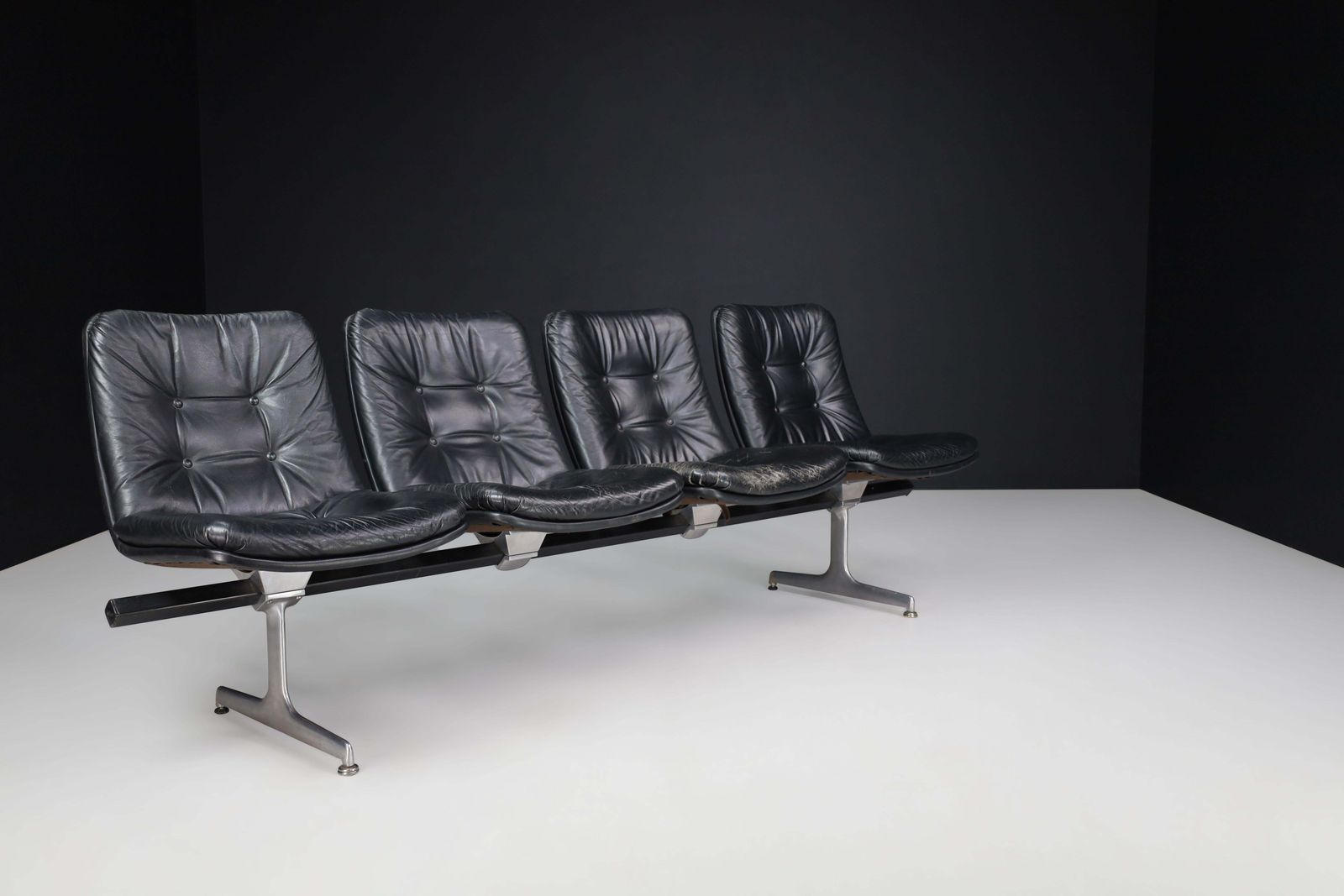 Geoffrey Harcourt Leather Four Seat Bench For Artifort, The Netherlands, 1960s photo for sale