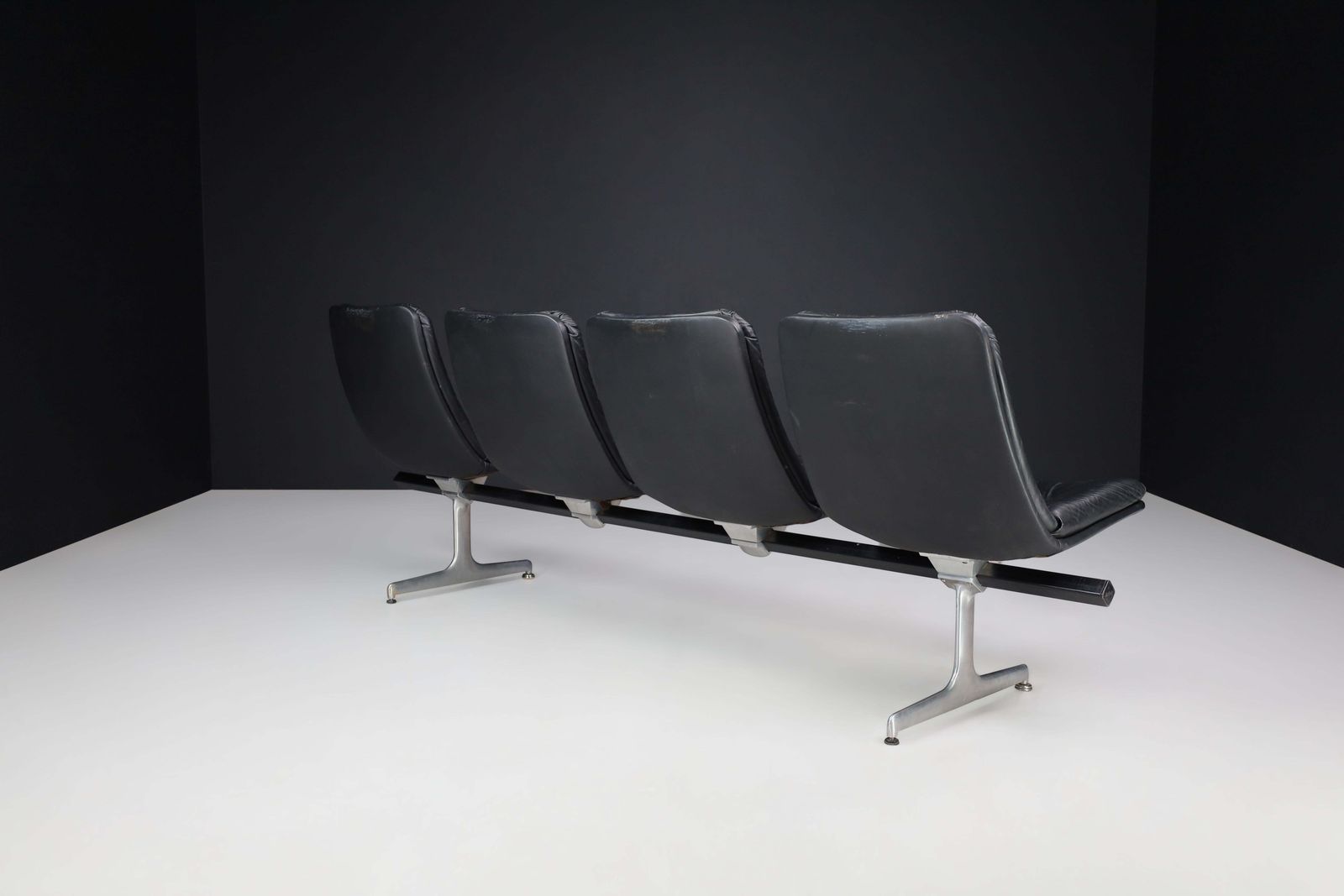photo for sale Geoffrey Harcourt Leather Four Seat Bench For Artifort, The Netherlands, 1960s
