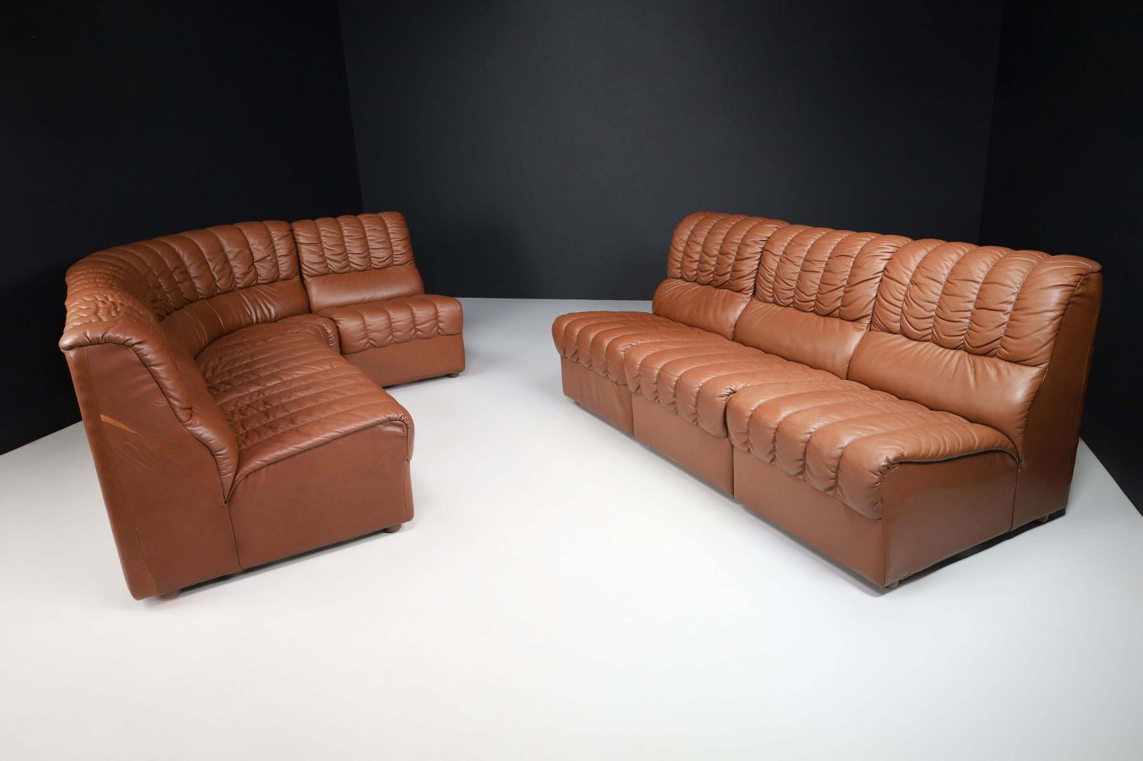 Furniture Mid Century Modern Leather Lounge Sofa/Living Room Set/7, Switzerland, 1970s photo